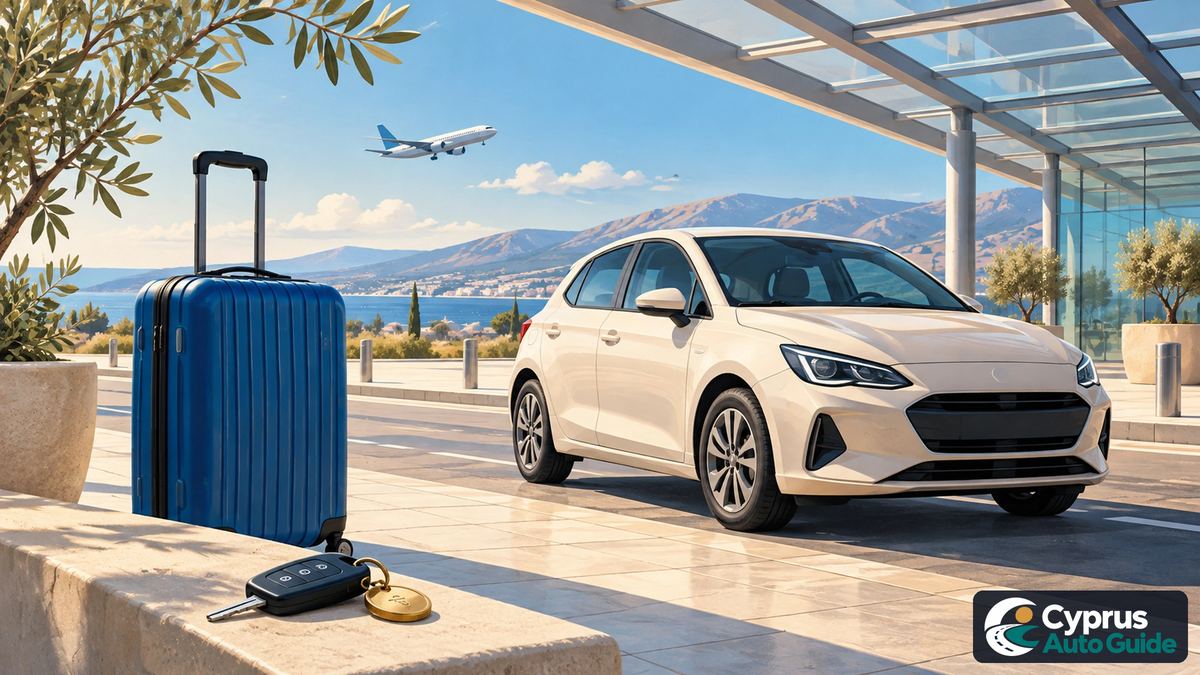 Airport arrivals, luggage and a rental-car sign