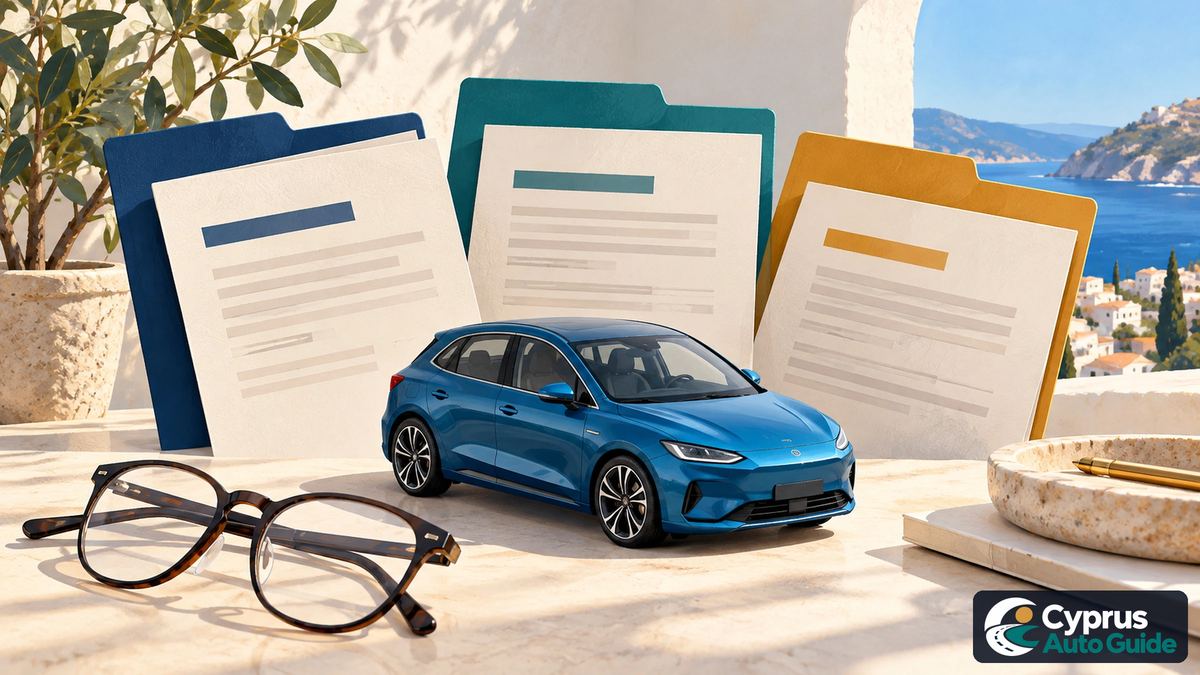 Insurance documents beside a car
