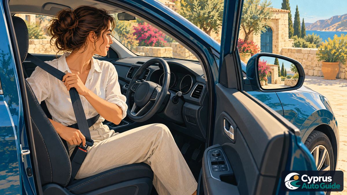 Driver preparing in a right-hand-drive parked car