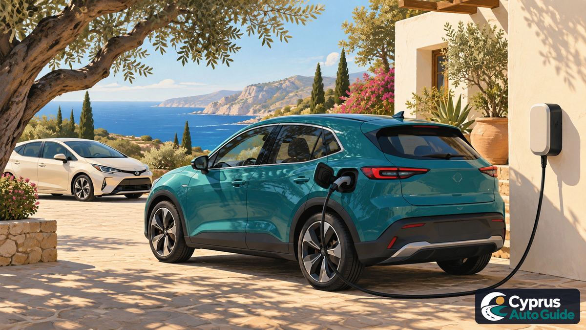 Electric car beside an unbranded charging point