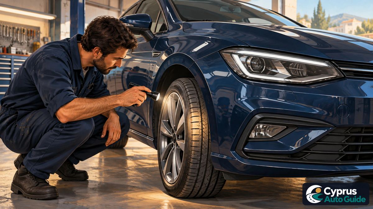 Mechanic inspecting a car in a workshop